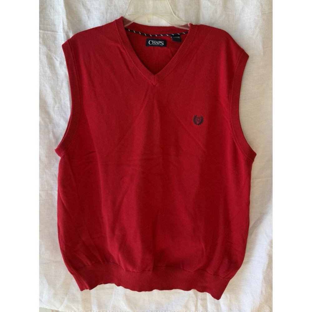 CHAPS Mens XL Red Sweater‎ Vest Knit V Neck Sleeveless Pullover